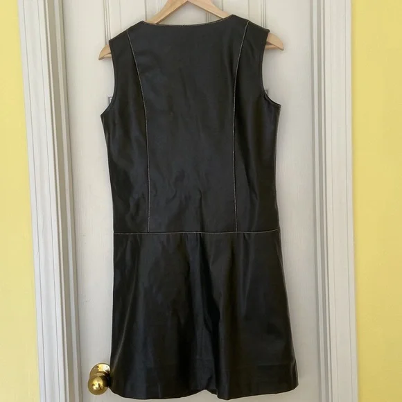 60s mod vintage leather look zip front mini shift dress small to medium - Picture 4 of 7